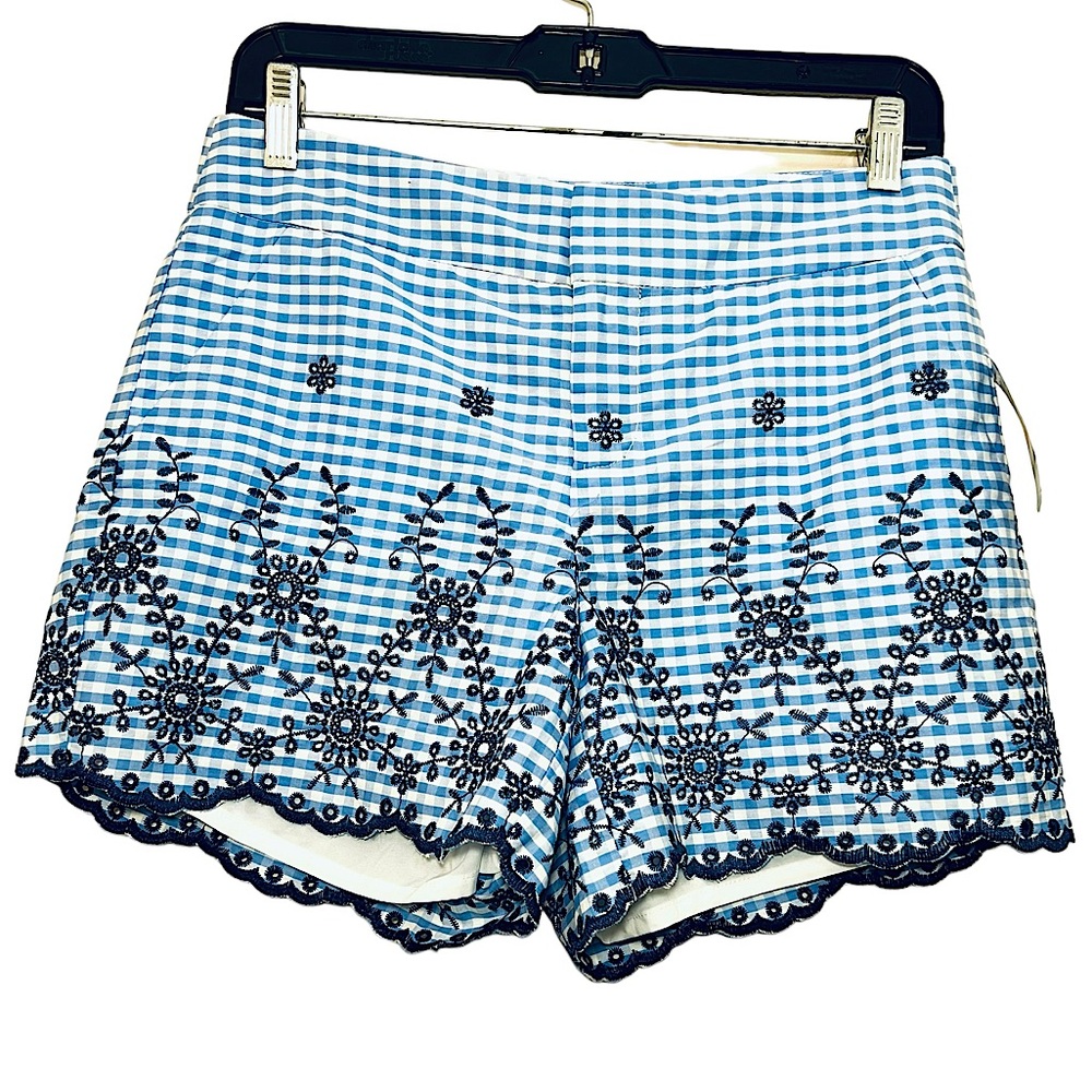 NWT Maison Jules blue white gingham embroidered eyelet shorts size 2